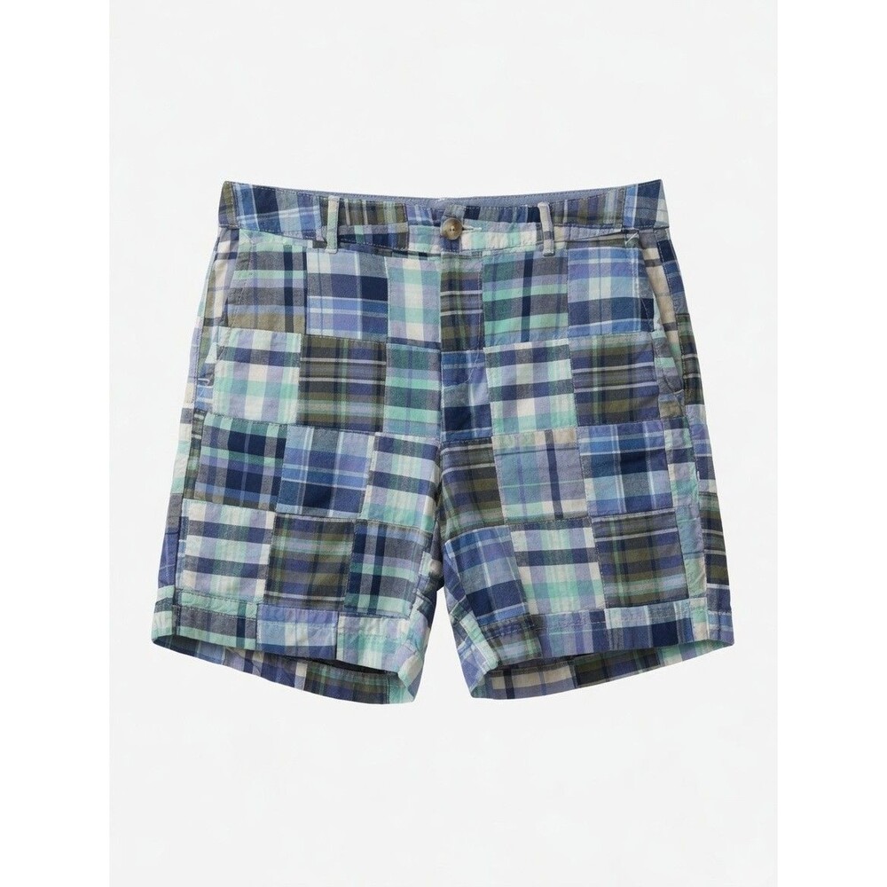 Vtg 90s LL Bean Madras Plaid Bermuda Shorts Sz 8 Y2K Favorite Fit Patchwork Blue